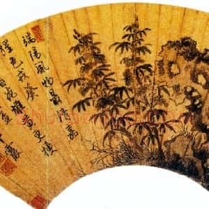 明代 唐寅行书《蜀葵图扇面》