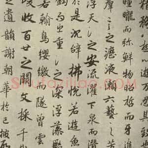 唐代 陆柬之 行楷书《陆机文赋 之三》毛笔书法行楷书作品图片欣赏