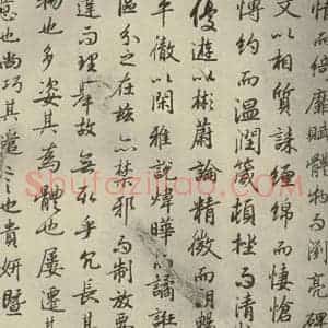 唐代 陆柬之 行楷书《陆机文赋 之七》毛笔书法行楷书作品图片欣赏