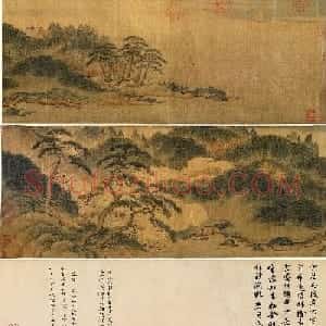 南宋赵伯骕山水画《万松金阙图》附书法题跋